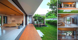 Lee más sobre el artículo Casa moderna estilo tropical con fachada de ladrillo y terraza: plano incluido